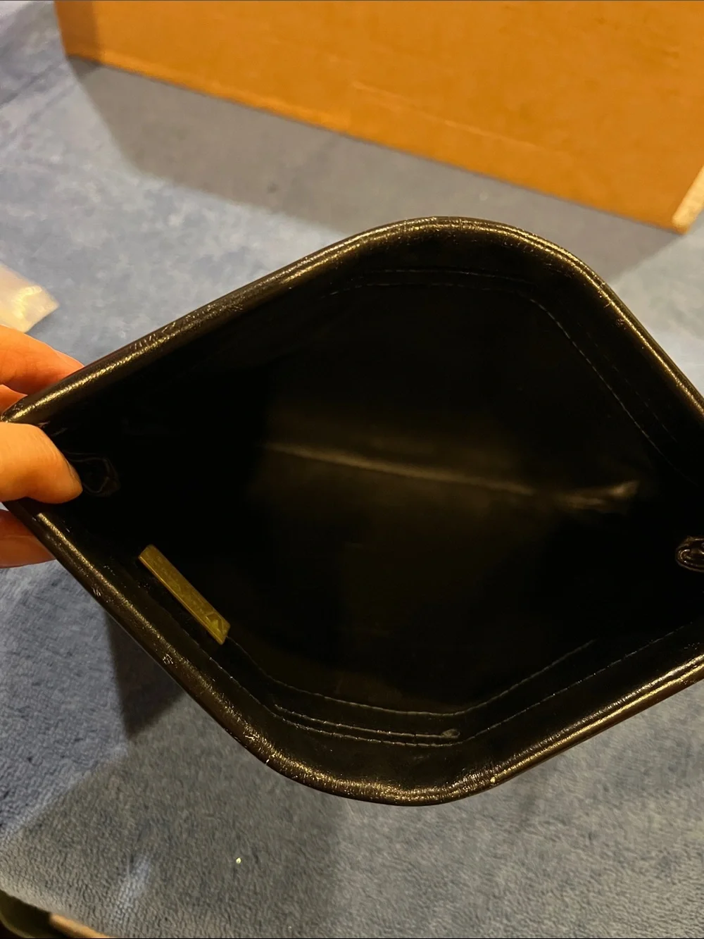 Valentino Black Leather V-Emblem Horizontal Embossed Clutch